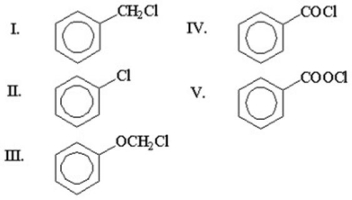 Which of the following compounds is benzoyl chloride?   A) I B) II C) III D) IV E) V