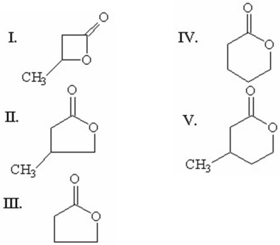 Which of the following compounds is g-butyrolactone?   A) I B) II C) III D) IV E) V