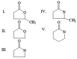 Which of the following compounds is D-valerolactam?   A) I B) II C) III D) IV E) V