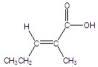 Give the name of the structure.   A) Z-2-methyl-2-pentanoic acid B) E-2-methyl-2-pentanoic acid C) Z-2-methyl-2-pentenoic acid D) E-2-methyl-2-pentenoic acid E) E-2-methyl-2-pentynoic acid