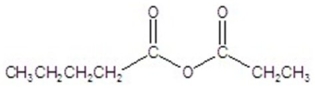 Give the name of the structure.   A) butanoic ethanoic anhydride B) butanoic propanoic anhydride C) ethanoic pentanoic anhydride D) pentyl propyl anhydride E) pentanoic propanoic anhydride
