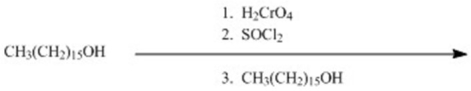 A wax is an ester formed from a long-chain carboxylic acid and a long-chain alcohol.Show how a wax can be made by using CH<sub>3</sub>(CH<sub>2</sub>)<sub>15</sub>OH as the only organic starting material.  