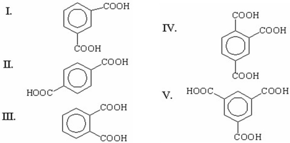 Which of the following is phthalic acid?   A) I B) II C) III D) IV E) V