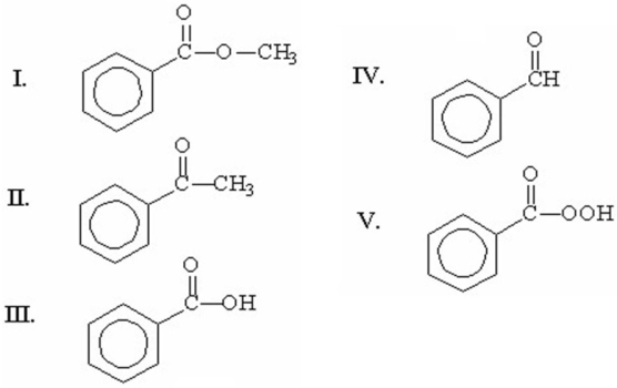 Which of the following compounds is a ketone?   A) I B) II C) III D) IV E) V