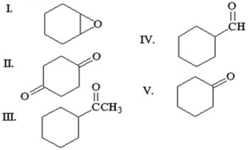 Which of the following is cyclohexanone?   A) I B) II C) III D) IV E) V