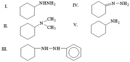 Which of the following compounds is a hydrazone?   A) I B) II C) III D) IV E) V