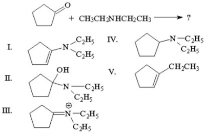 What is the major organic product of the following reaction?   A) I B) II C) III D) IV E) V