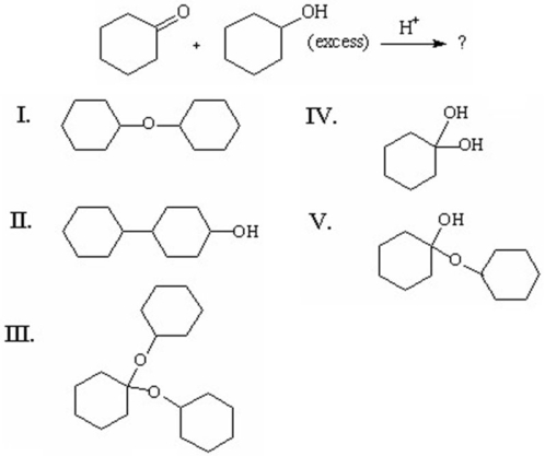 What is the major product of the following reaction?   A) I B) II C) III D) IV E) V