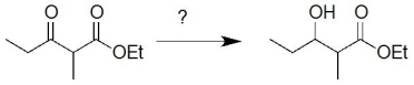 Predict the reagents for this reaction.   A) H<sub>2</sub> B) DIBALH followed by water C) LiAlH<sub>4</sub> followed by water D) NaBH<sub>4</sub> followed by water E) all of the above
