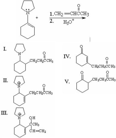 What is the major organic product from the following reaction?   A) I B) II C) III D) IV E) V