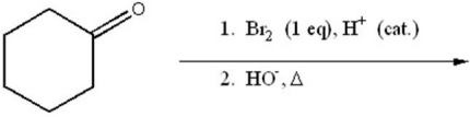 Identify the major organic product of the following sequence.   A) 3-bromocyclohexanone B) 4-bromocyclohexanone C) 3-hydroxycyclohexanone D) 4-hydroxycyclohexanone E) 2-cyclohexenone