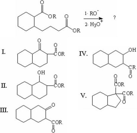 What is the major organic product of the following reaction?   A) I B) II C) III D) IV E) V