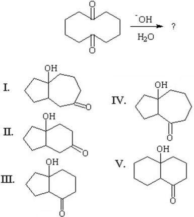 What is the major organic product of the following reaction?   A) I B) II C) III D) IV E) V