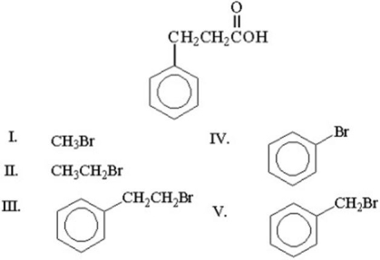 What alkyl bromide should be used in the malonic ester synthesis of the following carboxylic acid?   A) I B) II C) III D) IV E) V