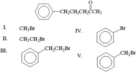 What alkyl bromide should be used in the acetoacetic ester synthesis of the following methyl ketone?   A) I B) II C) III D) IV E) V
