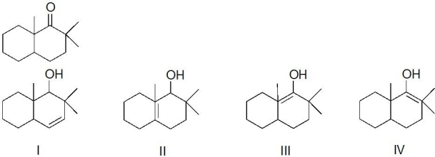 Which of the following represent the enol form of the following molecule?   A) I B) II C) III D) IV E) None of the above