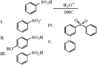 Predict the major organic product of the following reaction.   A) I B) II C) III D) IV E) V