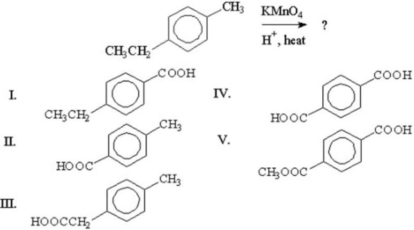What is the major product of the following reaction?   A) I B) II C) III D) IV E) V