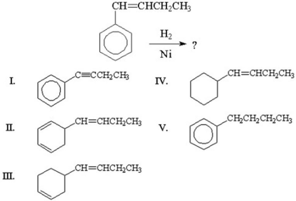 What is the major product of the following reaction?   A) I B) II C) III D) IV E) V