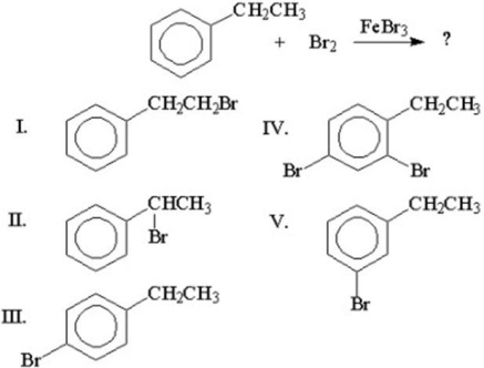 What is the major product of the following reaction?   A) I B) II C) III D) IV E) V