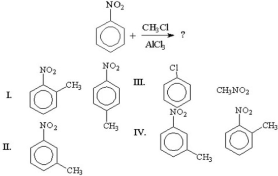 What is/are the product(s) from the following reaction?   A) I B) II C) III D) IV E) no reaction