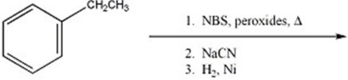 What is the major organic product that results from the following sequence?   A) styrene B) propylbenzene C) isopropylbenzene D) p-ethylaniline E) 2-phenyl-1-propanamine