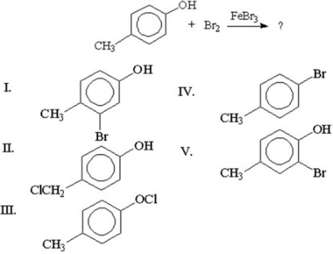 What is the major product of the following reaction?   A) I B) II C) III D) IV E) V