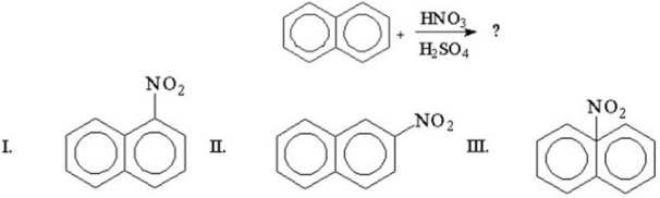 What is the major product from the following reaction?   A) I B) II C) III D) I and II equally E) I and III equally