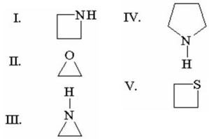 Which of the following is the structure for azetidine?   A) I B) II C) III D) IV E) V