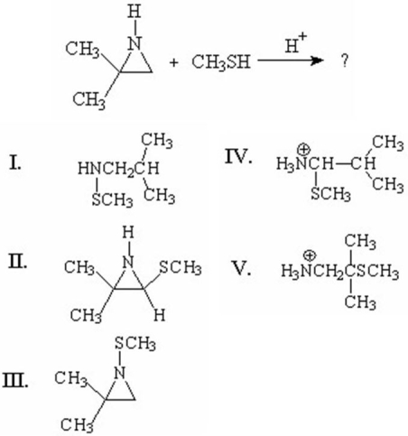 What is the major product of the following reaction?   A) I B) II C) III D) IV E) V
