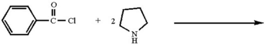 The major organic product in the following reaction   A) is an N-acyl pyrrolidine. B) results from an electrophilic aromatic substitution reaction. C) results from a nucleophilic aromatic substitution reaction. D) is a m-disubstituted benzene derivative. E) both B and D