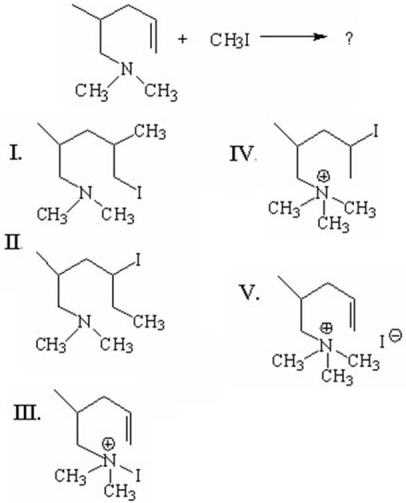 What is the product of the following reaction?   A) I B) II C) III D) IV E) V
