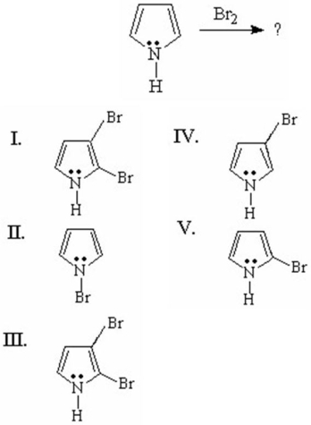 What is the major product of the following reaction?   A) I B) II C) III D) IV E) V