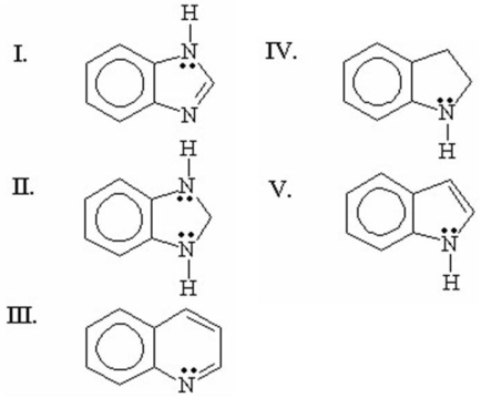 Which of the following compounds is indole?   A) I B) II C) III D) IV E) V