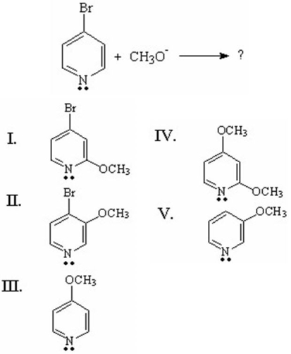 What is the major product of the following reaction?   A) I B) II C) III D) IV E) V