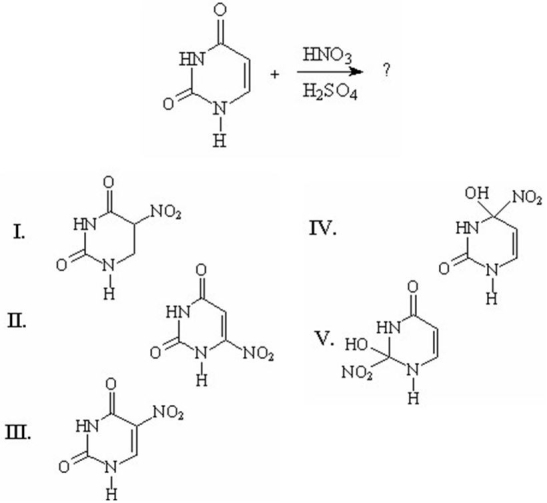 What is the major product of the following reaction?   A) I B) II C) III D) IV E) V