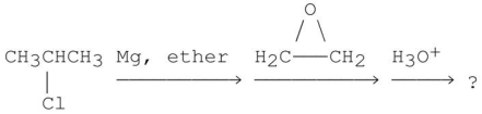 What is the major product of the reaction sequence shown?   A) (CH<sub>3</sub>) <sub>2</sub>CHCH<sub>2</sub>CH<sub>2</sub>OH B) (CH<sub>3</sub>) <sub>2</sub>CHCHOHCH<sub>3</sub> C) CH<sub>3</sub>CH<sub>2</sub>CH<sub>2</sub>CH<sub>2</sub>CH<sub>2</sub>OH D) CH<sub>3</sub>CH<sub>2</sub>CH<sub>2</sub>CHOHCH<sub>3</sub>