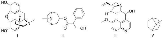 Which of the following is a tertiary amine?   A) I B) II C) III D) IV E) all of the above