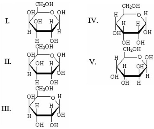 Which of the following is the Haworth projection of β-D-galactopyranose?   A) I B) II C) III D) IV E) V