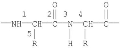 Which labeled bond in the following molecule is known as the peptide bond?   A) 1 B) 2 C) 3 D) 4 E) 5