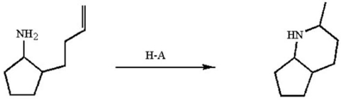 The reaction below occurs by a general-acid catalyzed mechanism.Use curved arrows to illustrate the ring-forming step of the mechanism.  