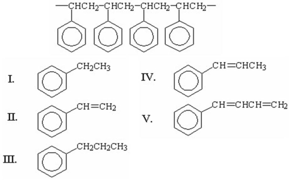 What is the structure of the monomer from which the following polymer is made?   A) I B) II C) III D) IV E) V