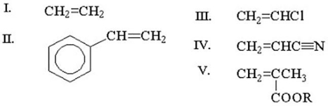 Which of the following is more likely to undergo both radical and cationic polymerization?   A) I B) II C) III D) IV E) V