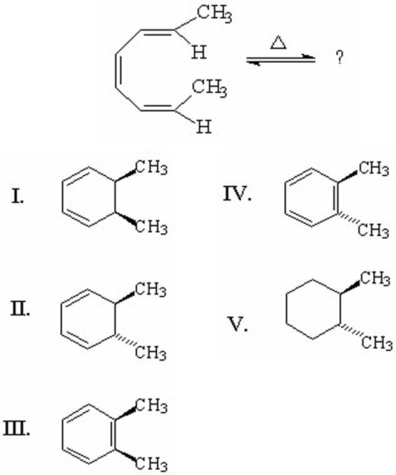What is the major product of the following reaction?   A) I B) II C) III D) IV E) V