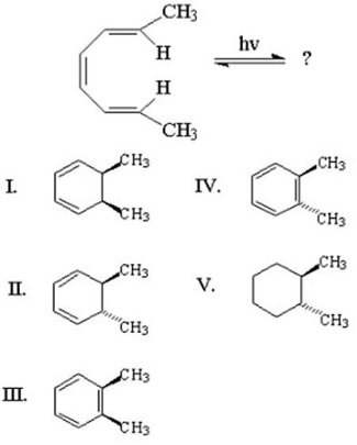 What is the major product of the following reaction?   A) I B) II C) III D) IV E) V
