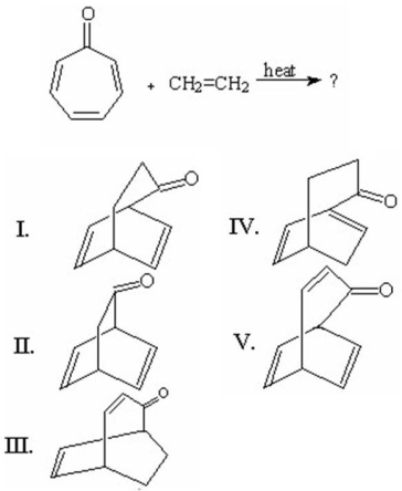 What is the major product of the following reaction?   A) I B) II C) III D) IV E) V