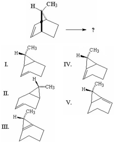 What is the product from the following 1,3-carbon shift reaction?   A) I B) II C) III D) IV E) V