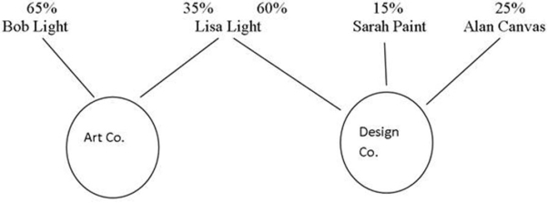 The following diagram depicts the ownership structure of two CCPCs. Bob Light is Lisa Light's son. Sarah Paint and Alan Canvas are not related to Bob and Lisa in any manner, whatsoever, or to one another. All of the shares held are common.    Required:  A)Determine if the two companies are associated, referring to the applicable section of the Income Tax Act. B)Briefly explain what the most significant tax implication is when two or more corporations are associated.