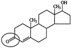 Testosterone is a hormone associated with masculine characteristics.Identify the functional group circled.   A) Aldehyde B) Ketone C) Alcohol D) Ester E) Carboxyl Bloom's