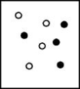 Suppose white atoms (W)  and black atoms (B)  react according to the following balanced chemical equation. 2W + B → BW<sub>2</sub> If the initial reaction mixture is prepared as follows, what will the final reaction mixture be once the reaction is complete?   A)    B)    C)    D)    E)   